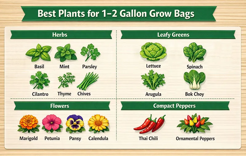 Best plants for 1–2 gallon grow bags