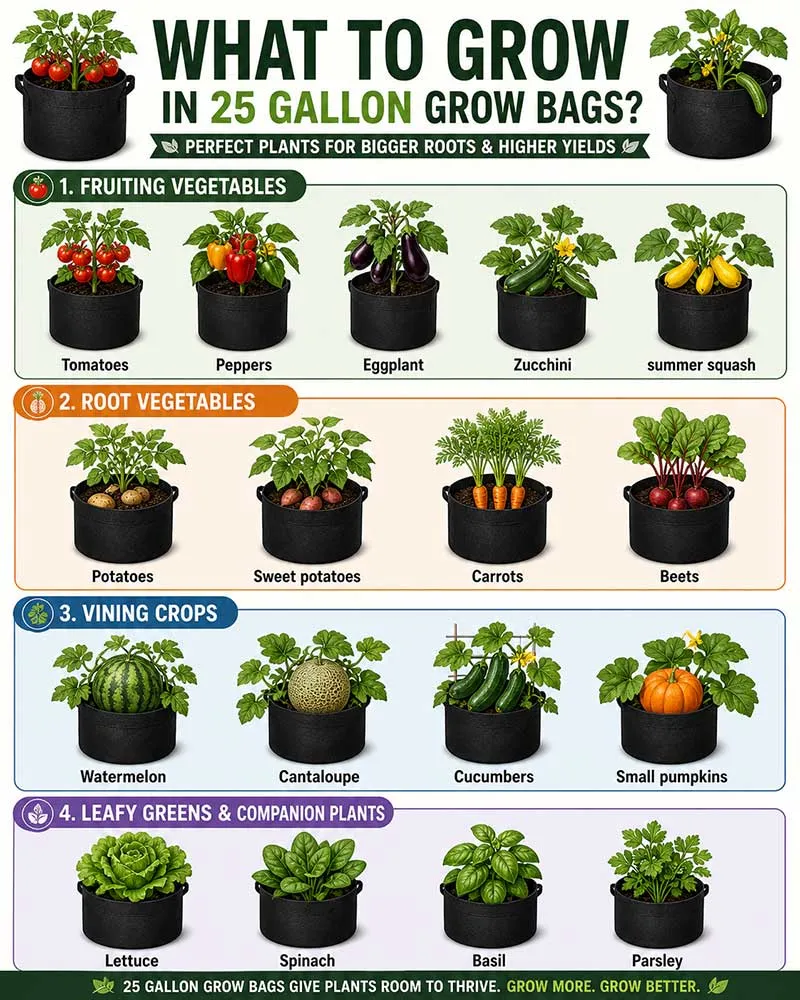 Best plants for 25 gallon grow bags